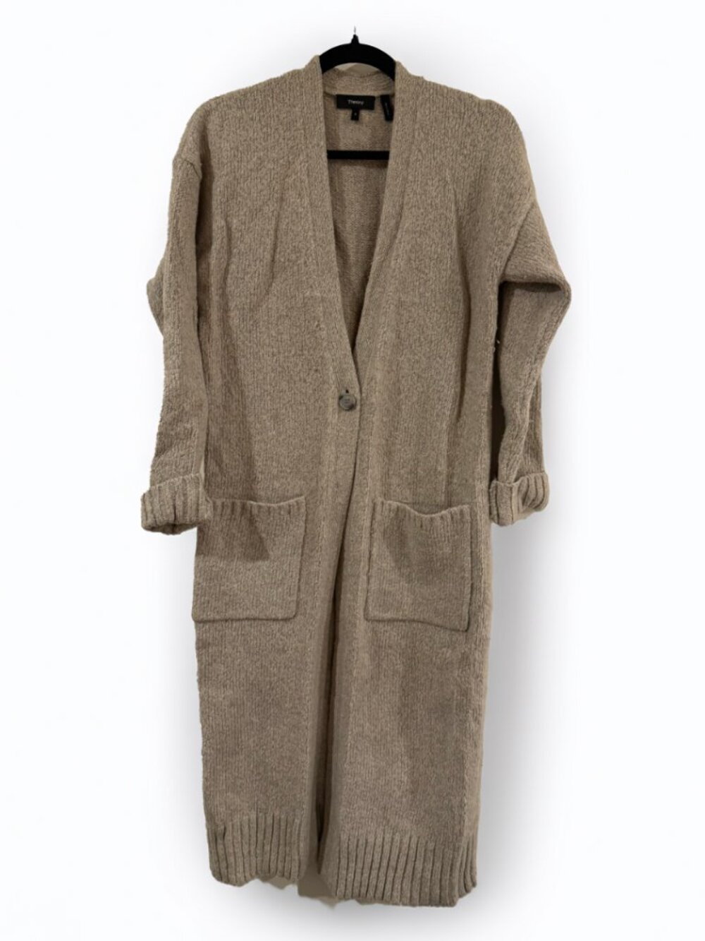 THEORY LONG TEXTURED CARDIGAN SIZE SMALL